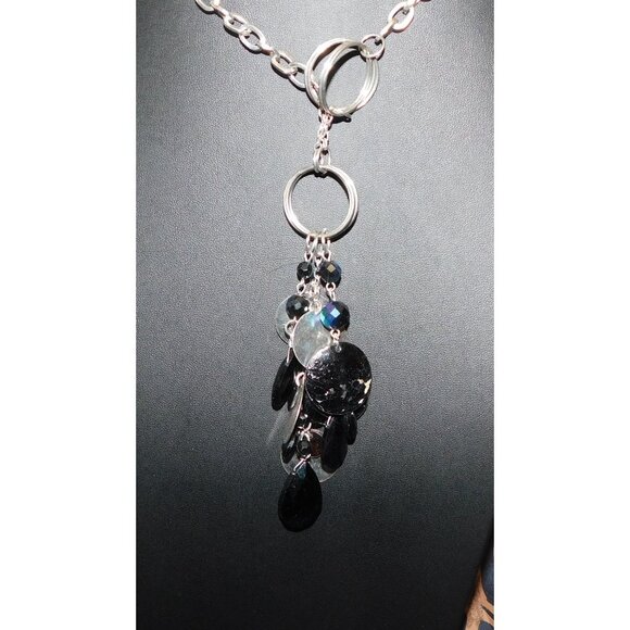 Guess Black And Silver Tone Dangling Charm Pendant Necklace - Picture 4 of 4